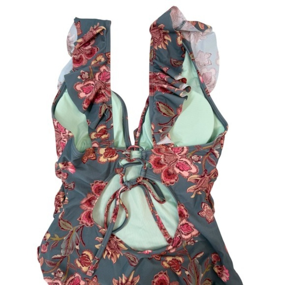 Cupshe NWT Eucalyptus Floral Flutter Sleeve Lace Up One Piece Swimsuit M - Picture 7 of 11